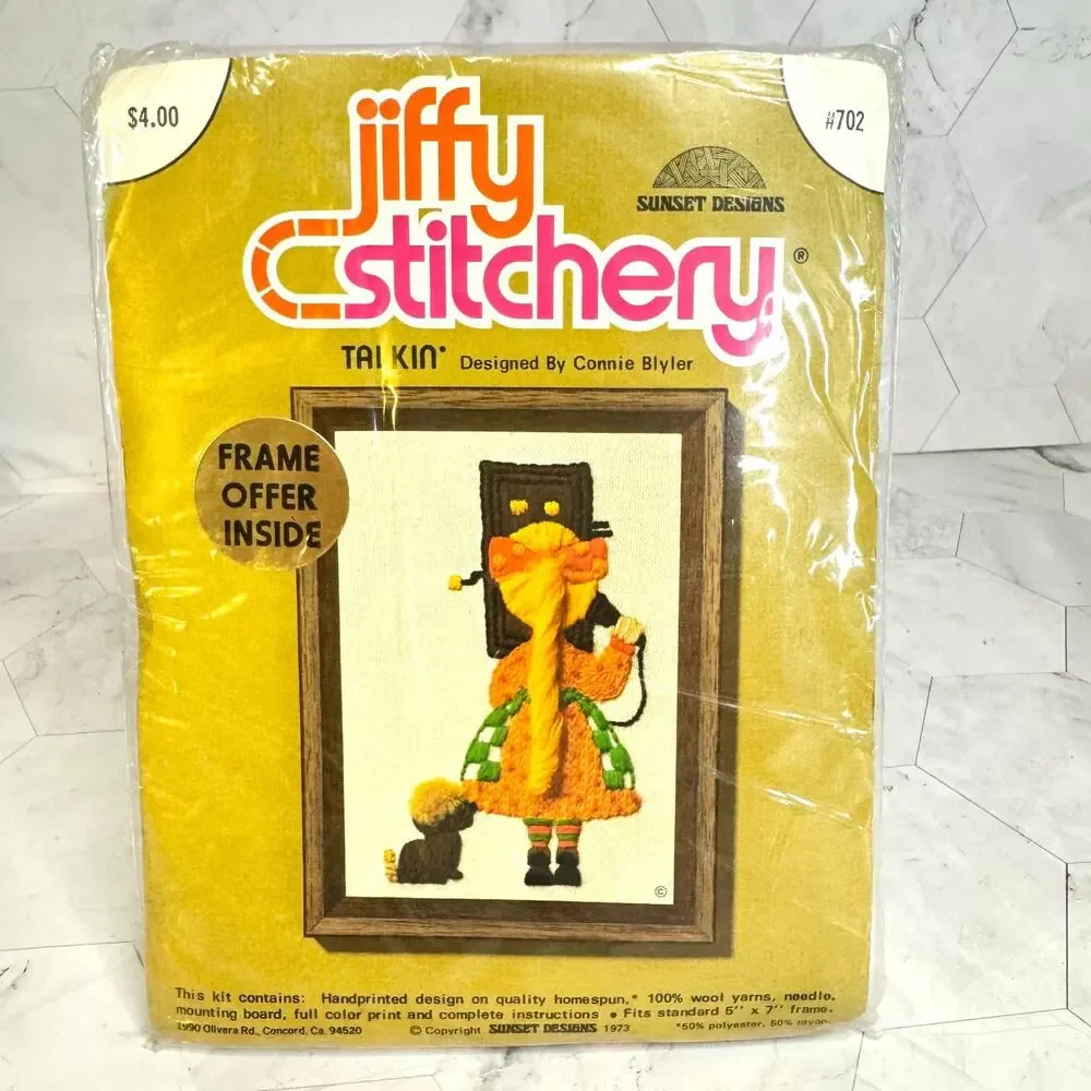 6 Vtg SEALED Sunset Jiffy Stitchery Crewel Embroidery Kits Connie Blyler NOS